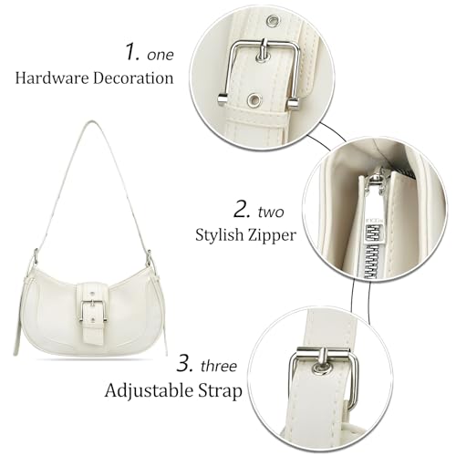 Image of KKXIU Shoulder Bags for Women Retro Vegan Leather Purse | Small Crescent Trendy Clutch | Y2K Underarm Hobo Handbag with Adjustable Strap
