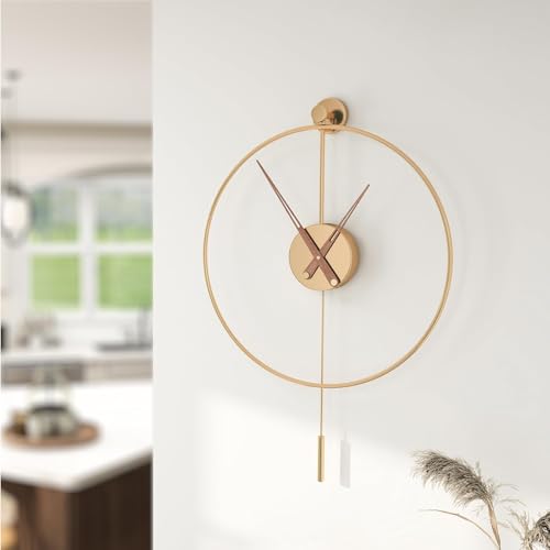 Holdfiturn 60cm Large Wall Clock for Living Room - Silent Non-Ticking Decorative Metal Clock with Pendulum, Stress Relief Art Design for Home & Office(Gold)