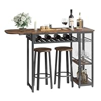 Bartisch Set, Tresentisch mit 2 Barhocker, Esstisch Stehtisch mit Weinglashalter & Ablage, Küchentisch im Industrie-Stil, Stehtisch für Bar, Bistro & Wohnzimmer (Braun)