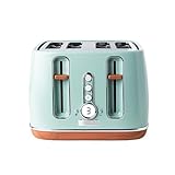 Haden Dorchester Toaster 4 Slice – Stainless Steel Body - Modern LCD Display - 6 Browning Levels - Cancel/Defrost/Reheat - 1900-2300W Digital 4 Slice Toaster - Easy Clean - Green