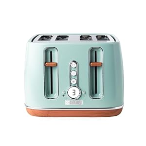 Haden Dorchester Toaster 4 Slice – Stainless Steel Body – Modern LCD Display – 6 Browning Levels – Cancel/Defrost/Reheat – 1900-2300W Digital 4 Slice Toaster – Easy Clean – Green