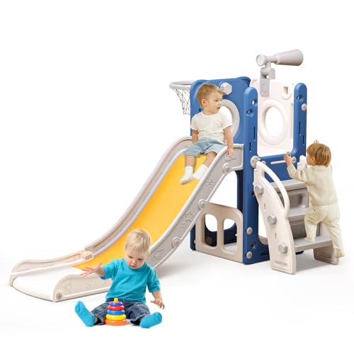 Baotree 6 in 1 Toddler Playset with Slide, Kids Slide with Basketball Hoop, Ball, Ring Toss, Indoor Outdoor Toys by Baotree - Used condition - US$78.87