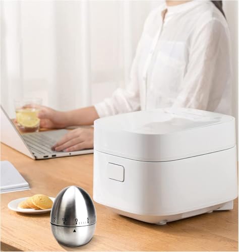 Image of Stainless Steel Egg Kitchen Timer | 60-Minute Mechanical Countdown Timer with Loud Alarm | Egg-Shaped Rotating Manual Timer for Cooking, Baking, Study & Pomodoro (Brushed Silver)