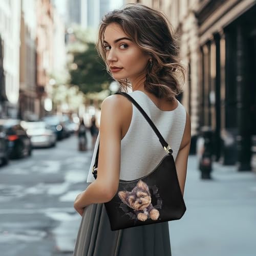 Bolso hobo de mano para mujer, bolso tote de cuero sintético con estampado de perros, estilo top handle y bandolera miniatura 2