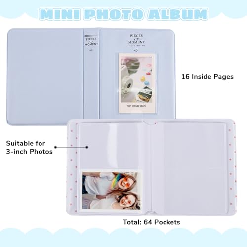 Image of ZIBUYU Photo Album for Instant Mini 12 11 9, PU Leather Cover, 64 Photo Capacity for Instant Camera Film, Home Travel Display, Blue