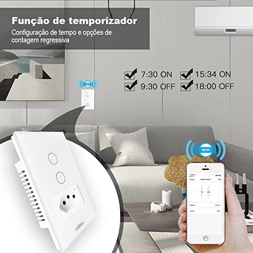Interruptor Inteligente WiFi com Tomada, Interruptor Smart Sem Fio Doméstico Multifuncional, Control