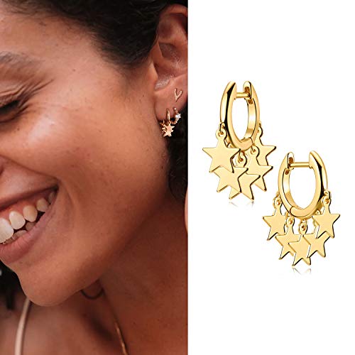 Myears Women Gold Huggie Hoop Earrings Star Tassel Dangle Drop 14K Gold Filled Small Boho Beach Simple Delicate Hypoallergenic Jewelry Gift #TOP2