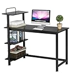 Yaheetech Home Computer Desk with 4 Tiers Shelves, Wooden Writing Desk PC Laptop Table Workstation with Bookshelves for Office, Black