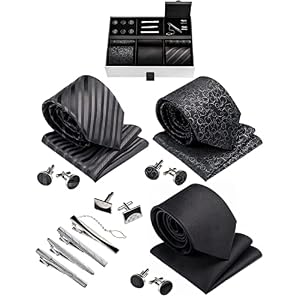 Premium Men’s Gift Tie Set Silky Necktie Pocket Squares Tie Clips Cufflinks For Men