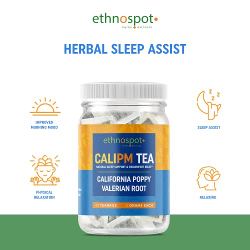 Calipm Valerian Root California Poppy Herbal Sleep Aid Tea - Promotes Deep Sleep & Longer Sleep - Reduce Stress & Relax The Body - Improve Morning Mood - Natural Sleep Aid Teabags - 48 Vegan Teabags #TOP1