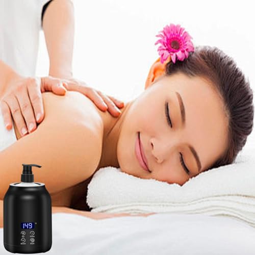 SH-RuiDu Massage Oil Warmer with Two Oil Bottles, Electric Massage Cream Lotion Heater Bottle Dispenser Pump Funnel with Adjustable Heating Temperature and Timer for Home Salon Barber Shops (Black)