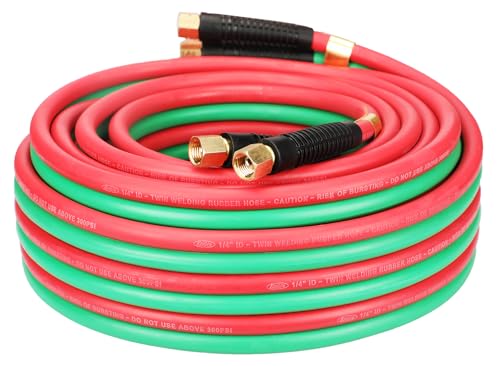 Keepro 1/4 Inch Twin Welding Rubber Hose, Oxygen Acetylene Hose 300 PSI, Torch Hose 50 Feet Length, Red and Green