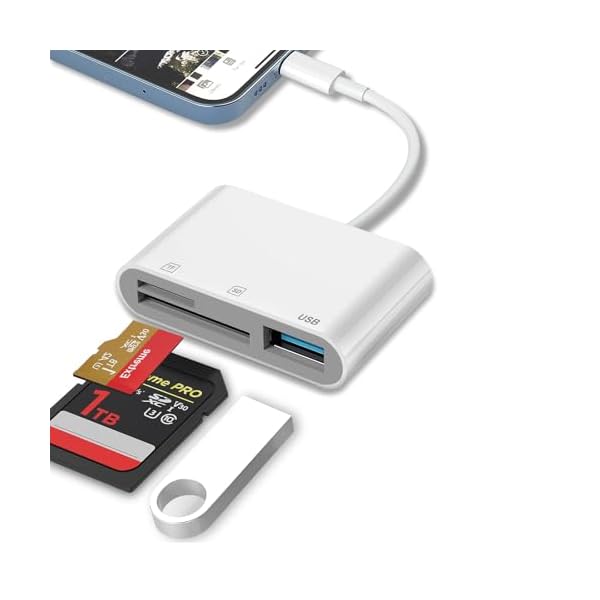 SD Card Reader for iPhone 15/16/iPad/MacBook – USBC Dual Port Memory Card Reader Adapter, Compatible with Canon/Nikon/Sony/Kodak Digital Cameras, SD/MicroSD, Plug & Play (No App Required)