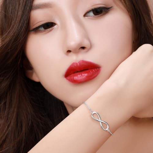 925 Sterling Silver Infinity Bracelets for Women 14K White Gold Plated Adjustable Charm Link Infinity Bracelet Anklet Dainty Infinity Symbol Jewelry Gifts for Festival Vacation3