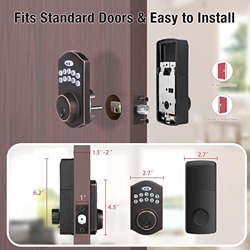 Tinewa Keyless Entry Door Lock, Traditional Electronic Keypad Deadbolt, Keyed Entry, Auto Lock, Back Lit & Easy Installation Design, Oil Rubbed Bronze #TOP5