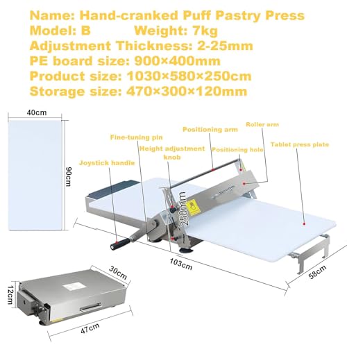 Macchina manuale per pasta sfogliatrice, pressa per pasta di spessore regolabile per panetteria, pasticceria, croissant, pizza, piadina