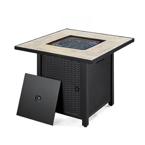 Garvee 30 in Propane Fire Pit Table | CSA-Listed | 50,000 BTU Steel Gas Fire Pit with Lid & Lava Rock | Perfect for Patios, Decks, and Gardens | Enhan