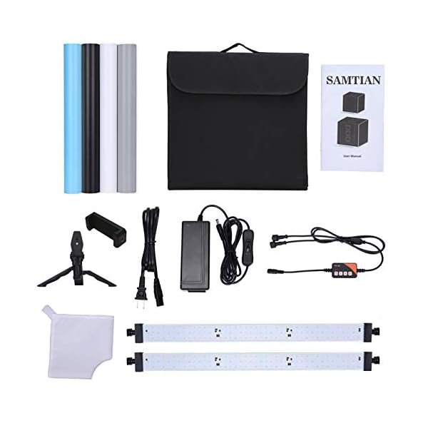 SAMTIAN Lichtzelt 60 cm / 24 "* 24" * 24 "Tragbares Fotostudio einstellbare Temperatur und Helligkeit 3200K-5500K Fotozelt mit 4 Hintergründen, Desktop-Halterung, Smartphone-Clip – Bild 8