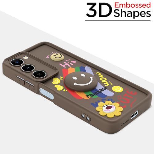 Image of Pikkme Back Cover for Realme P4 Lite 5G / Realme C83 5G | Soft Silicone| Cute Rainbow Smile & 3D Cartoon Flower Design | Shockproof Raised Camera Protection Bumper Case (Brown)