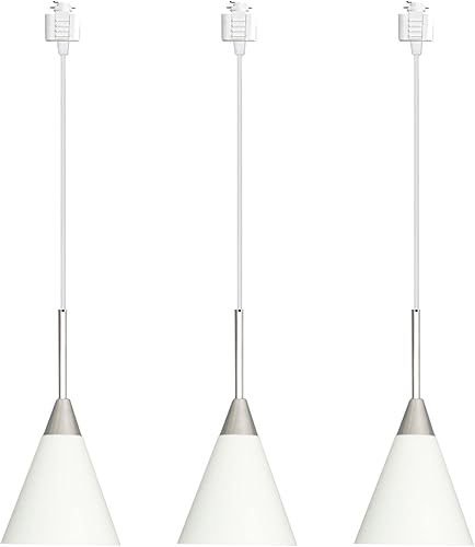 Kiven Iluminación de riel tipo H, 3 luces moderna halo pista colgante luz con pantalla de hierro blanco, pedante de luz de pista para dormitorio,