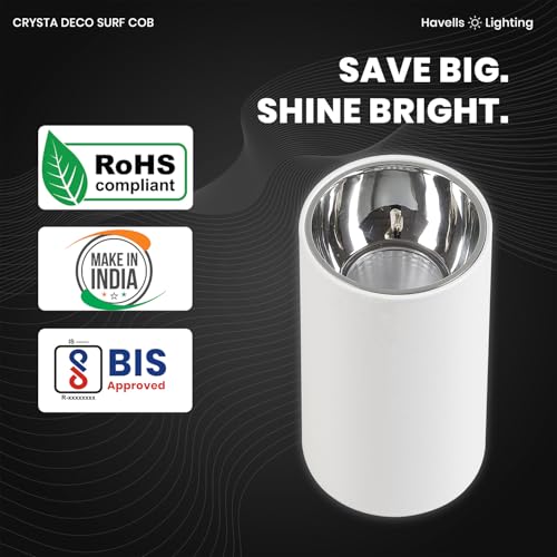 Image of Havells Crysta Deco Surf Cob 12W 6K Chrome W,Led-Spotlights,Energy Efficient,Long Life of 25000 Burning Hours,Beam Angle of 36,Metal Body Cob with Integrated Driver,Cool Daylight (6500K)
