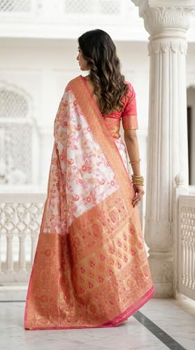 Image of C J Enterprise Women's Kanjivaram Style Soft Silk Saree Heavy Zari Woven Traditional Wedding Saree with Blouse Piece (Morpankh)