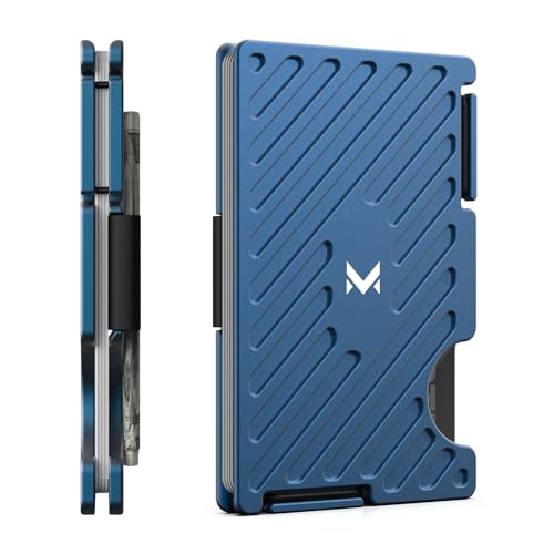 Carteiras para homens, porta-cartões de metal minimalista com correia de dinheiro, capa fina para cartões para homem, carteira de proteção RFID, bolso frontal, azul-marinho, L11