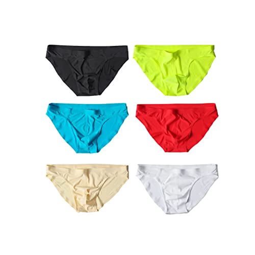 Faringoto Slip bikini traspirante senza cuciture da uomo sexy in seta di ghiaccio perizoma a vita bassa, Confezione da 6, XL