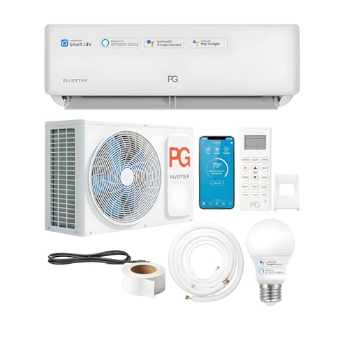 PG 12,000 BTU Mini-Split Inverter+ Heat Pump,115V, WiFi Smart Control | Eco-Friendly, Single-Zone AC & Heating System | Includes Smart LED Bulb A19 with Voice Control & Google, Alexa