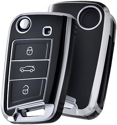 OATSBASF Etui na kluczyki samochodowe kompatybilne z VW Golf 7, etui na klucze do VW Polo, Skoda, Tiguan, MK7, etui na klucze z 3 przyciskami (J-białe)