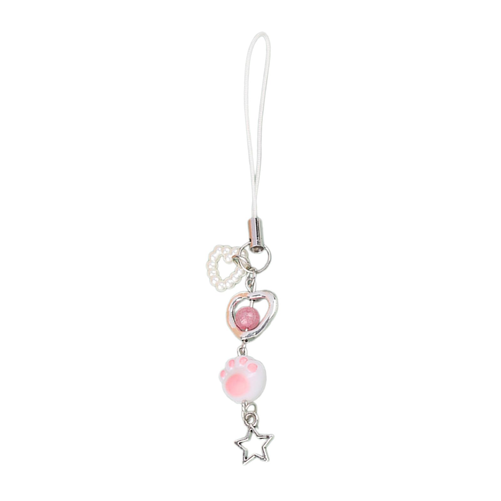 Kobeleen Love Cute Acrylic Beaded Keychain Cat Paw Pendant Keyring Card Book Mobile Phone Charm Lightweight Key Chain Ornament