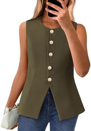 BTFBM Summer Sleeveless Blazer Vest For Women Dressy Button Down Round Neck Business Casual Outfits Work Suit Vests Tops