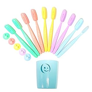 Toothbrushes Kit Set Extra Soft Head Jumbo Giant Large Size Manual Toothbrush 10pcs with Brush Cap Cover 10pcs Wall Holder 5pcs Multipurpose Cup (Random Color) Oral Care Clean