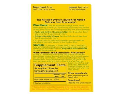 Dramamine Advanced Herbals Non-Drowsy Motion Sickness Relief Caplets, 18 Count (Pack of 3)