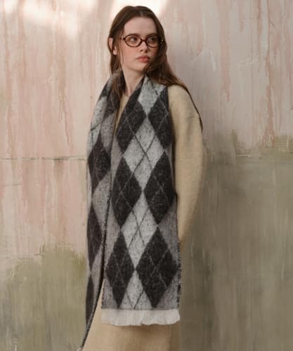 Winter Scarf for Women Cold Weather Big Chunky Blanket Scarves Preppy Argyle Long Thick Shawl Wrap3