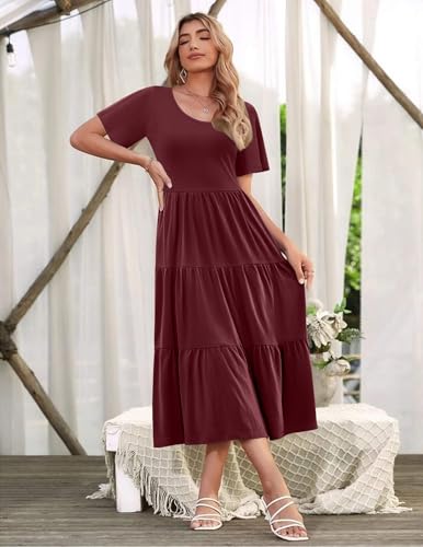 Zeagoo Women's Summer Dress Midi Floral Flutter Short Sleeve Casual Dresses with Pockets Tiered Flowy Boho Beach Dress4