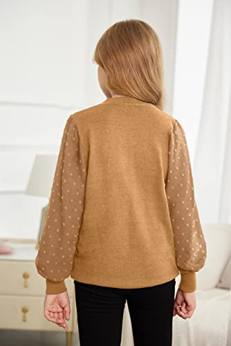 Arshiner BAS006007_BR Girls Puff Long Sleeve Sweaters Crewneck Lace Polka Dot Casual Knit Tops Pullover Jumper Outwear thumb #6