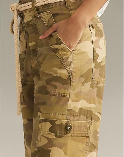 LifeShe Camo Cargo Pants for Women Army Camouflage Mid Rise Wide Straight Leg Trousers with Belt4