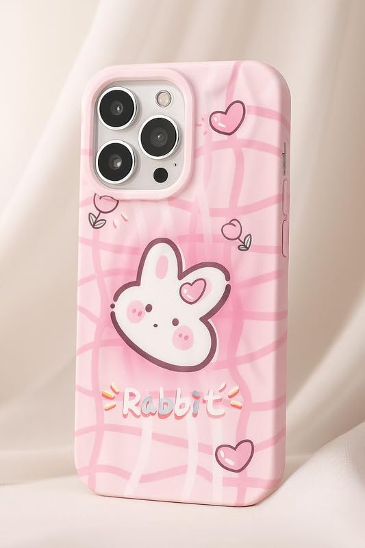Image of COVERLY Silicone 3D Pink Rabbit Bunny Wrinkle Phone Case Back Cover,Luxury Texture Trendy Cute Cartoon Artistic Cool Design-Aesthetic for Girls & Teens Cover for Apple iPhone 15 Pro Max