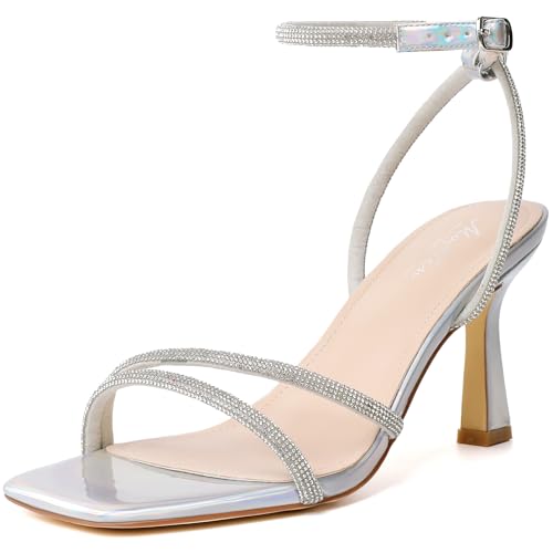 Image of Mostrin Womens Sandals Strappy Heels for Women Ankle Strap Lace Up Heels Square Open Toe Heels Tie Up Stiletto High Heeled Sandals for Prom, Party, Daily Wear