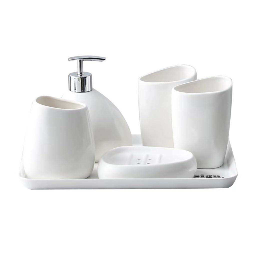 SURUI Set Completo 6 Accessori Bagno In Ceramica Rossa: Dispenser, Portasapone, Portaspazzolino E Scopino - 2