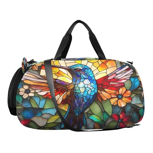 Travel Duffle Bag for Kids Boys Girls Hummingbird Bird Iridescent Wings Sports Bag Overnighter Duffle Sleepover Weekender with Shoes Compartment4