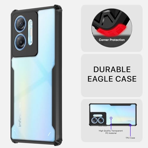 Image of Pikkme Infinix HOT 30 5G Back Cover | Crystal Clear Transparent Back | Ultra Hyrbid | Full Camera Protection | Raised Edge | Bumper Back Case (Black)