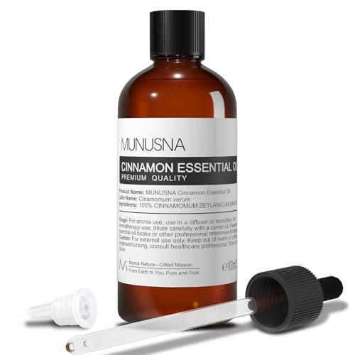 MUNUSNA Cinnamon Essential Oil, 100% Natural and Premium Grade Cinnamon Oils for Skin, Hair Care, Aromatherapy Oil for Diffuser, Humidifier, DIY, Home, 100ML