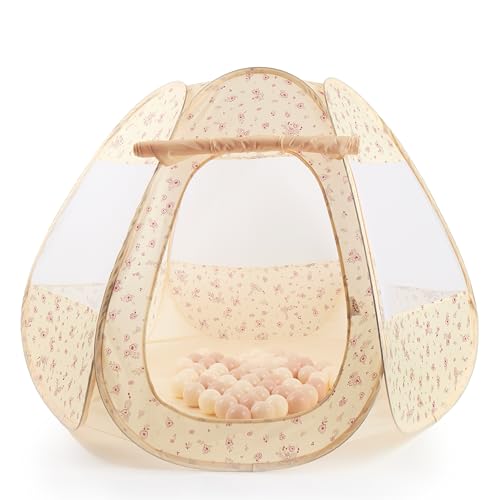 Bieco Kinderzelt und Bällebad Pop up Vintage Flowers mit 50 Bällen | Prinzessin Zelt Kinder | Spielzelt Mädchen | Princess Tent | Bällebad | Kinderspielzelt Mädchen | Spielzelt Kinderzimmer