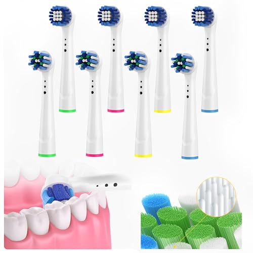 XSQD Compatible with Electric Toothbrush Head Oral-B, 3D Curved Soft Bristled Toothbrush Heads, Multi-Dimensional Cleaning and Removal of Dental Plaque, Pack of 8, Sonic Toothbrush Heads Accessories