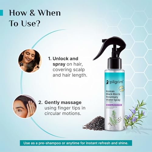 Image of Pilgrim Korean Black Rice and Rosemary Water Spray With Biotin For Strong, Nourished Hair 200ml | Spray for Regrowth | Thicker & Stronger Hair | Sulphate & Paraben Free I For Women for Men
