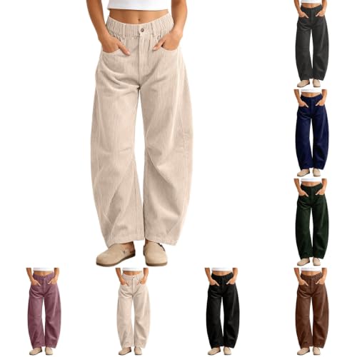 Corduroy Barrel Pants Women Baggy Wide Leg Elastic Waist Palazzo Trousers - image 1