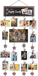 Picture Frames, Mothers Day Gifts for Mom Women, Collage Pictures Photo Frames Hanging Display Picture Board Wood Rustic Frames for Dorm Wall Decor with Blackboard and 15 Photo Clips