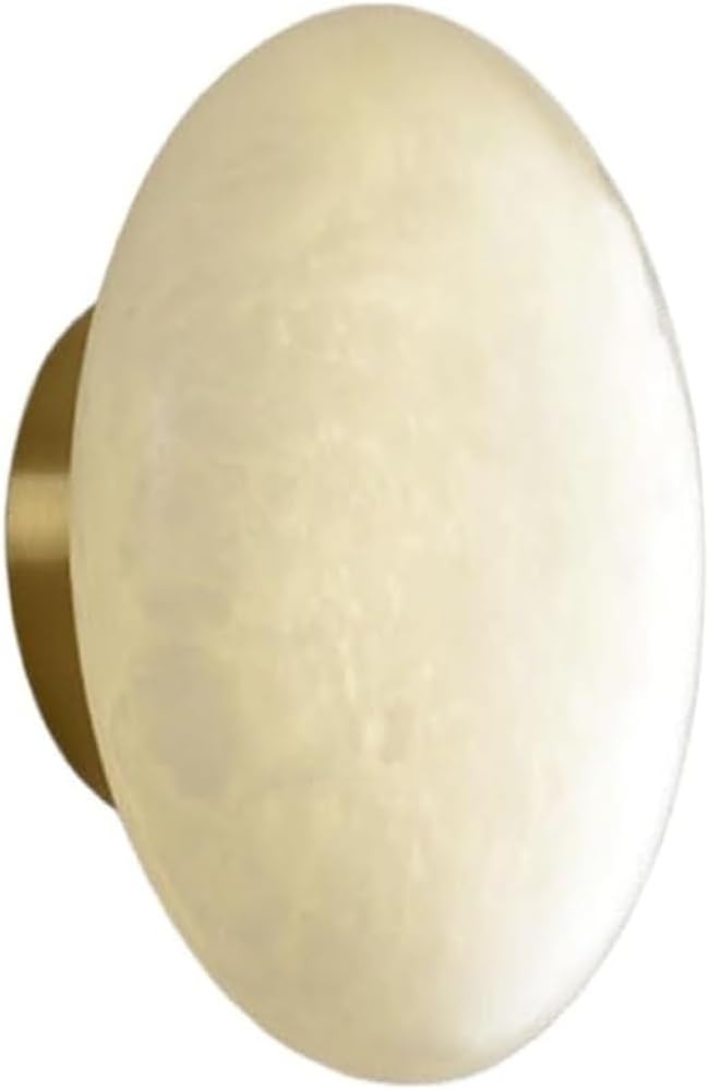 Natural Alabaster Wall Sconce with Minimalist Brass Base Modern Stone Wall Light for Hallway Bedside Living Room Aesthetic Decor
